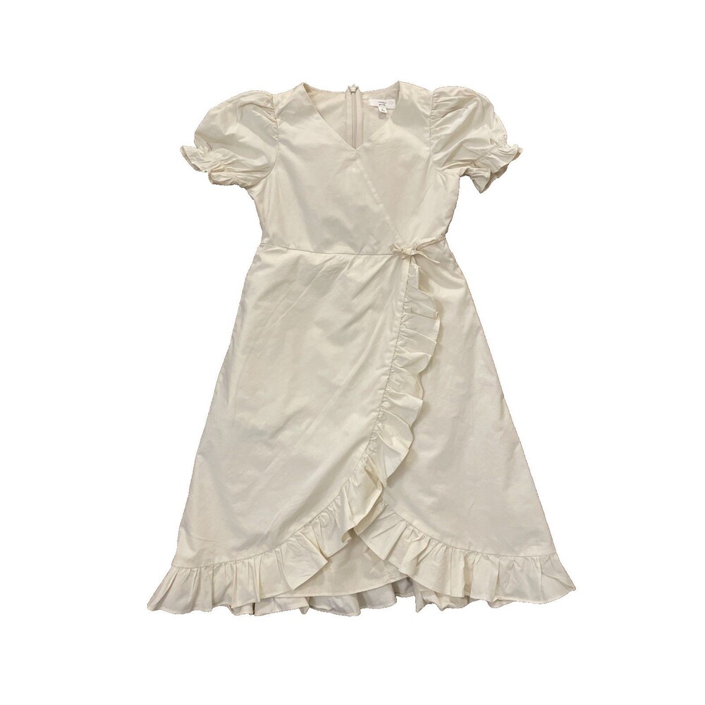 A Loves A Girls Cream Cotton Dress Size Small Faux Wrap A-Line Ruffles
